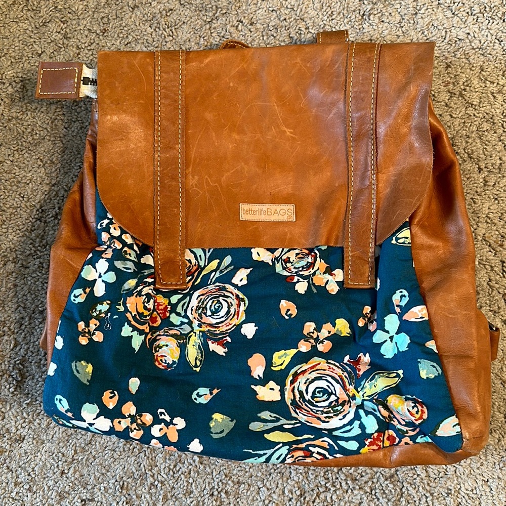 Brown and Floral Women's Backpack